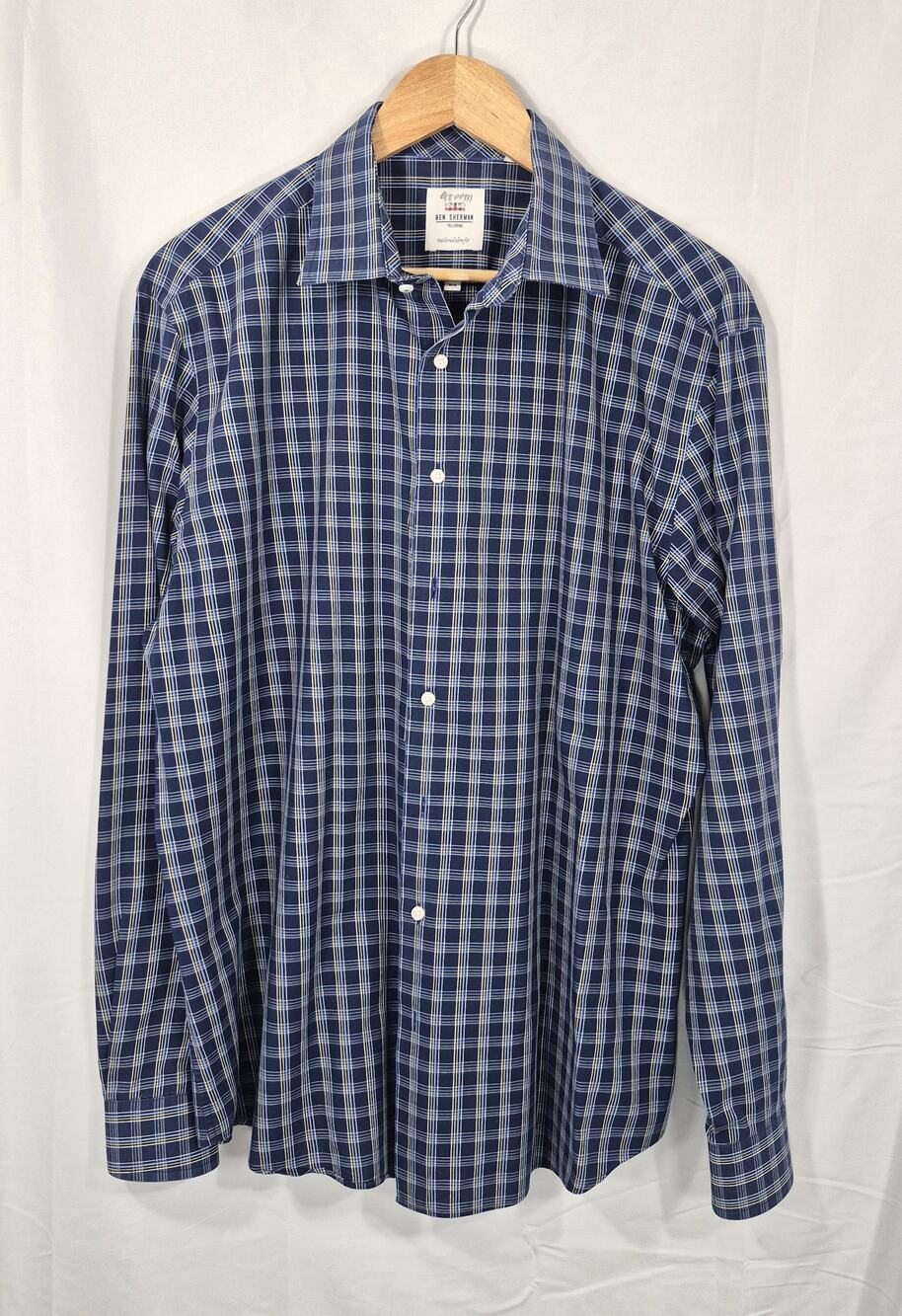 Ben Sherman Mens Groom Tailoring Dress Shirt 17 34-35 XL Tailored Slim Fit Plaid